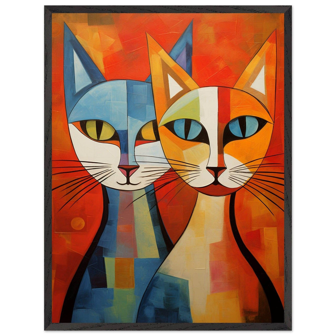 Cubist Cat Abstract Blue Orange Minimalist Design - Vibrantwalls