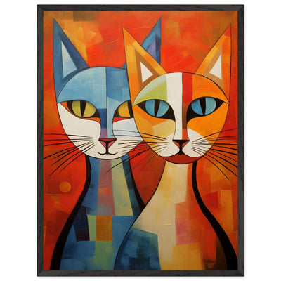 Cubist Cat Abstract Blue Orange Minimalist Design - Vibrantwalls