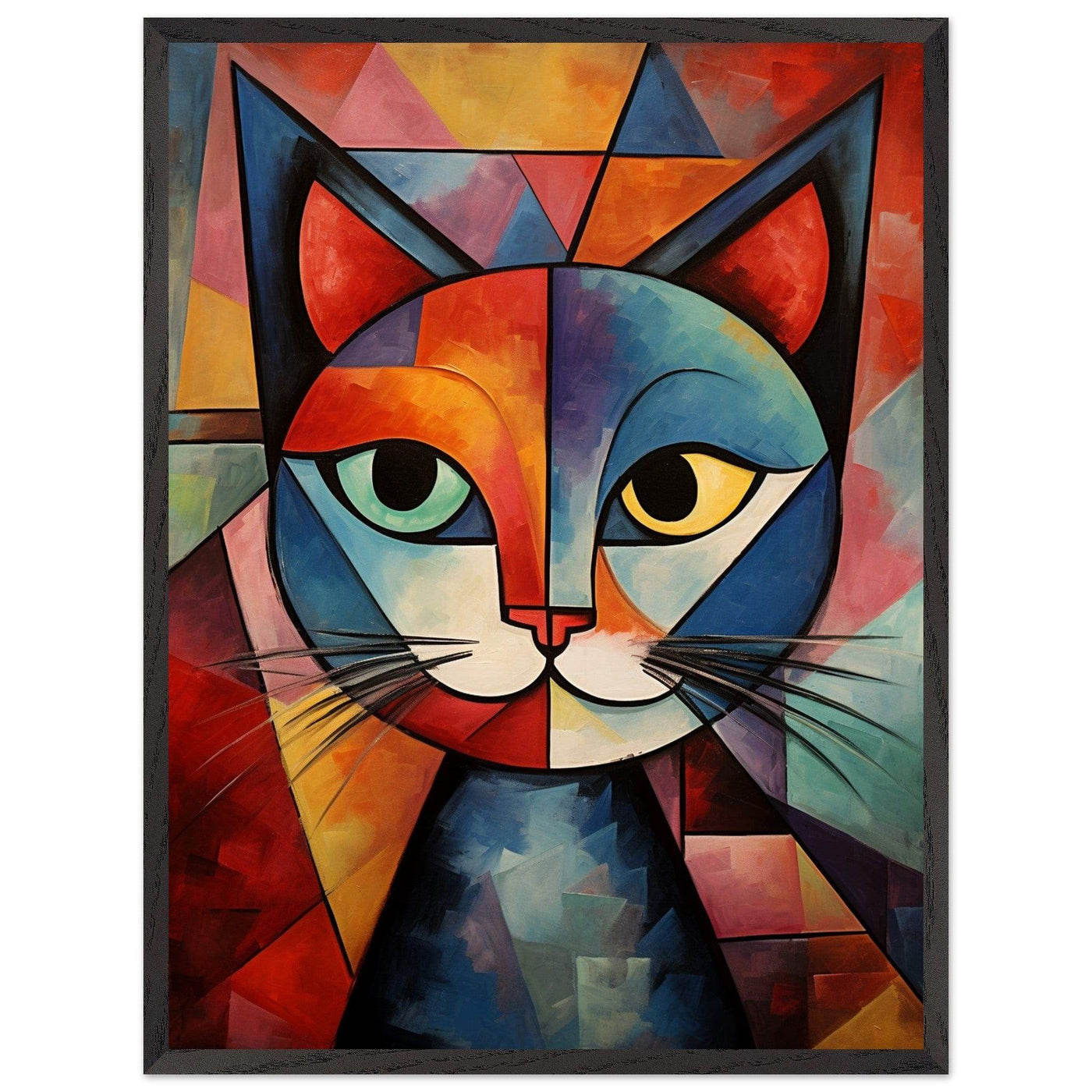 Cubist Cat Art - Abstract Blue Orange Modern Feline Print - Vibrantwalls