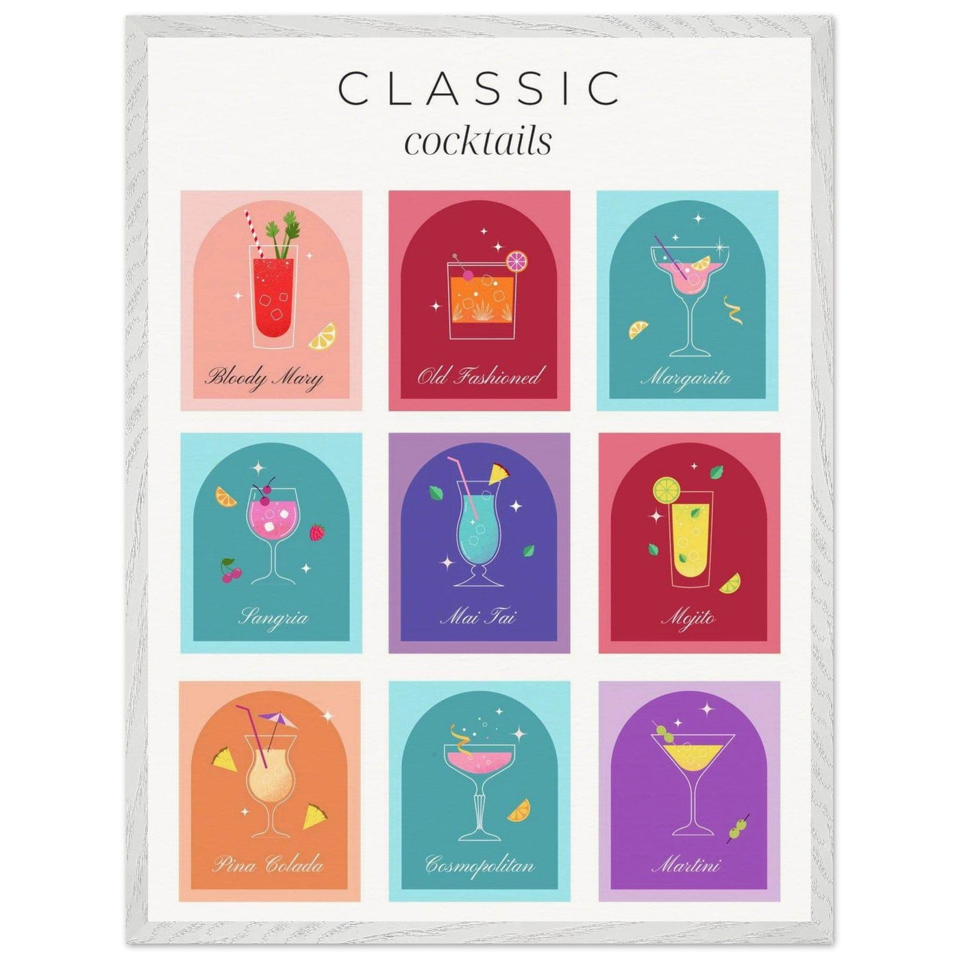 Classic Cocktails Set Nine Drink Recipes - Vibrantwalls