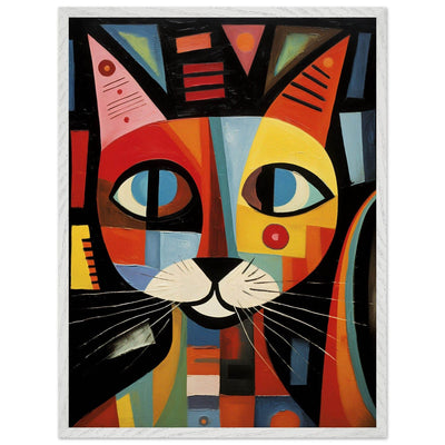 Cubist Cat Abstract Art in Blue and Orange Geometric Design - Vibrantwalls