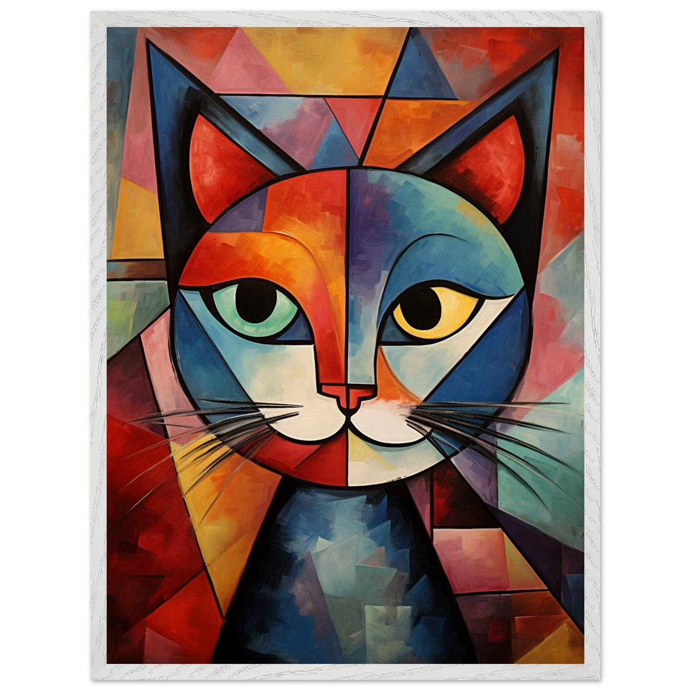 Cubist Cat Art - Abstract Blue Orange Modern Feline Print - Vibrantwalls