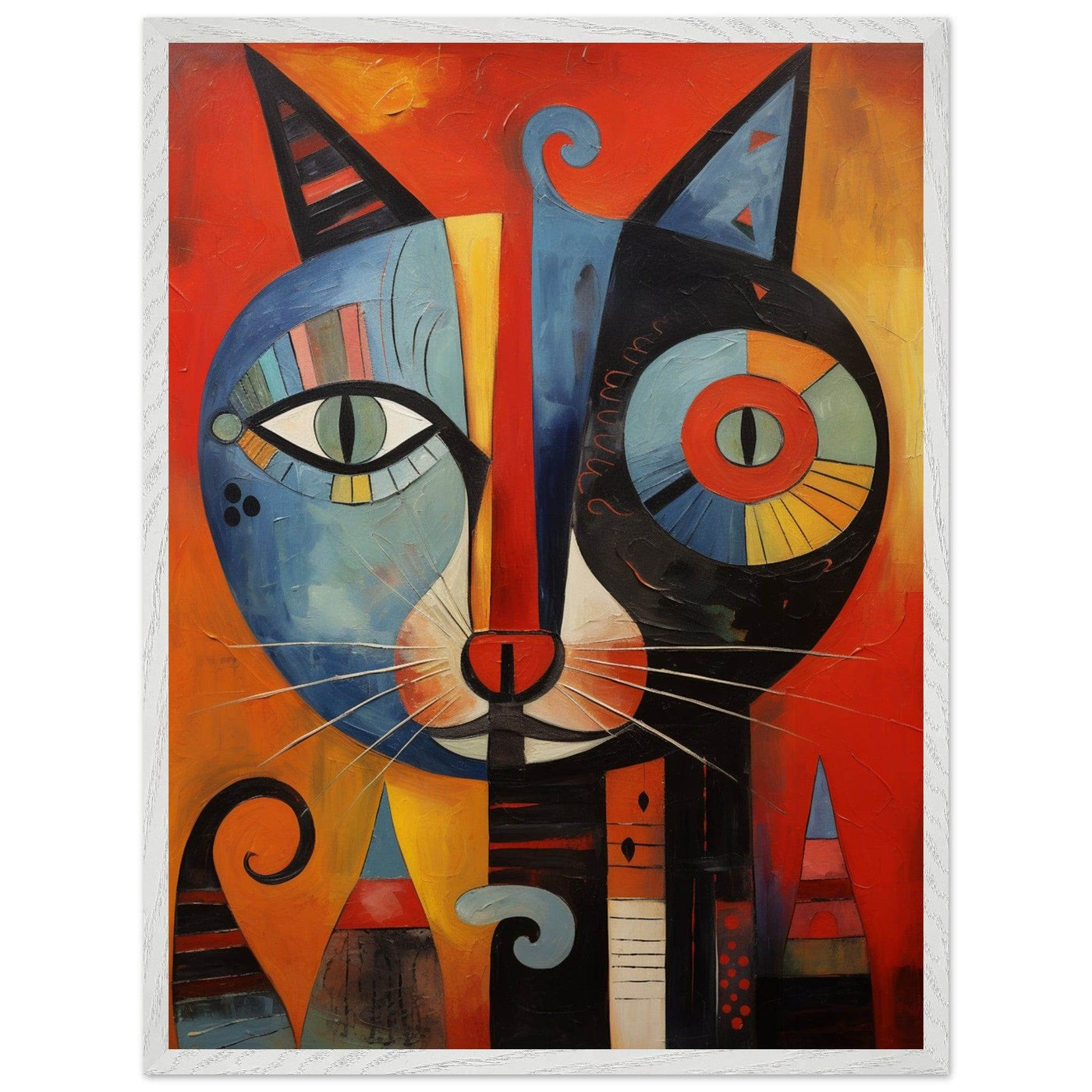 Cubist Cat Artwork in Blue and Orange - Unique Art Piece for Cat Lovers - Vibrantwalls
