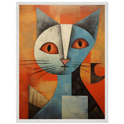 Cubist Cat Print - Abstract Blue and Orange Vibrant Wall Art - Vibrantwalls