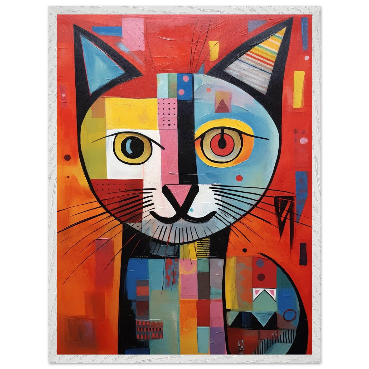 Cubist Cat Portrait in Vibrant Blue and Orange – Artistic Feline Artwork - Vibrantwalls