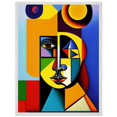 Cubist Cat Painting - Blue Orange Feline Portrait - Vibrantwalls
