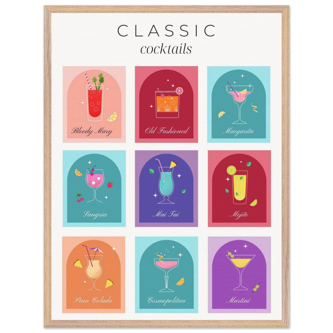 Classic Cocktails Set Nine Drink Recipes - Vibrantwalls