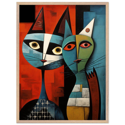 Cubist Abstract Feline Painting in Blue & Orange - Vibrantwalls