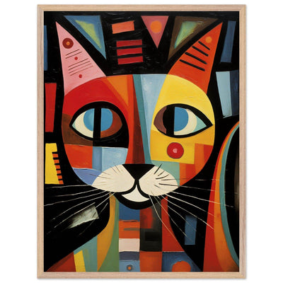 Cubist Cat Abstract Art in Blue and Orange Geometric Design - Vibrantwalls