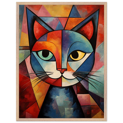 Cubist Cat Art - Abstract Blue Orange Modern Feline Print - Vibrantwalls