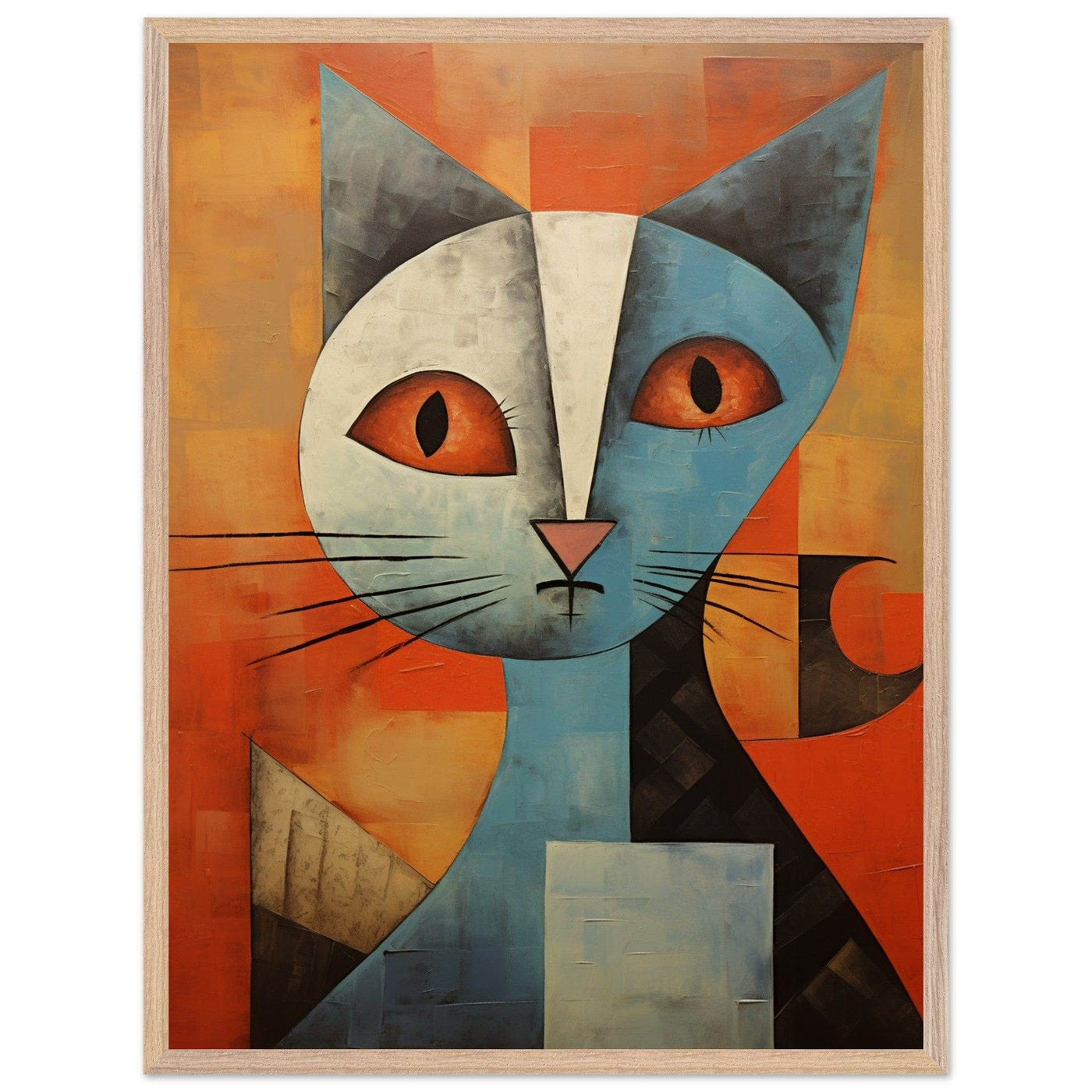 Cubist Cat Print - Abstract Blue and Orange Vibrant Wall Art - Vibrantwalls