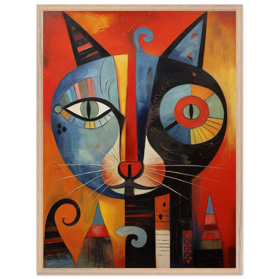 Cubist Cat Artwork in Blue and Orange - Unique Art Piece for Cat Lovers - Vibrantwalls