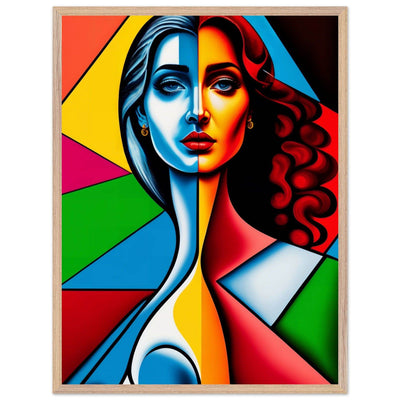 Cubist Woman Portrait Vibrant Split-Face Abstract - Vibrantwalls