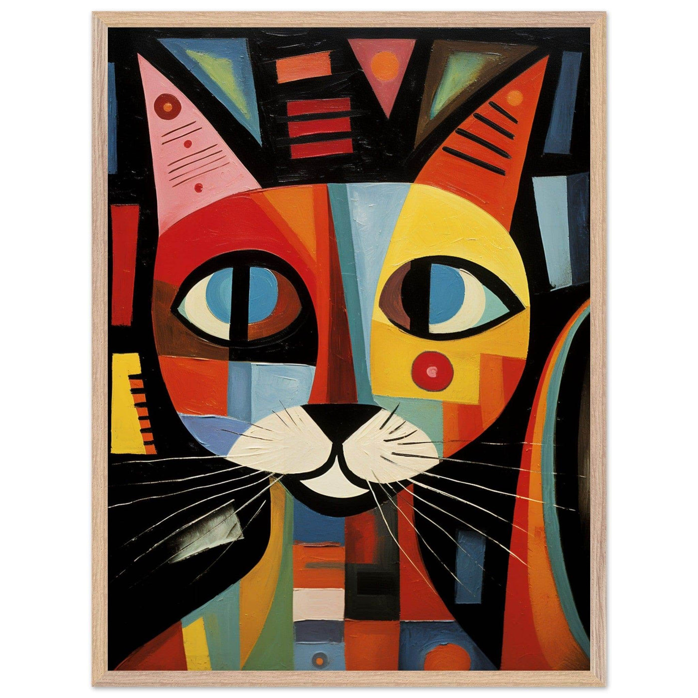 Cubist Cat Abstract Art in Blue and Orange Geometric Design - Vibrantwalls