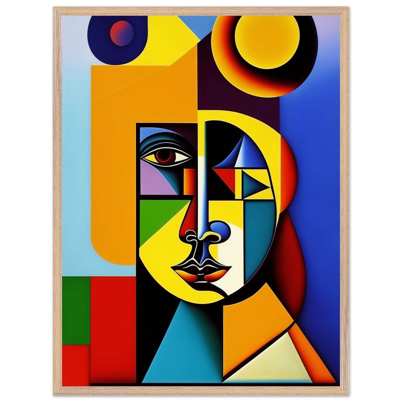 Cubist Cat Painting - Blue Orange Feline Portrait - Vibrantwalls