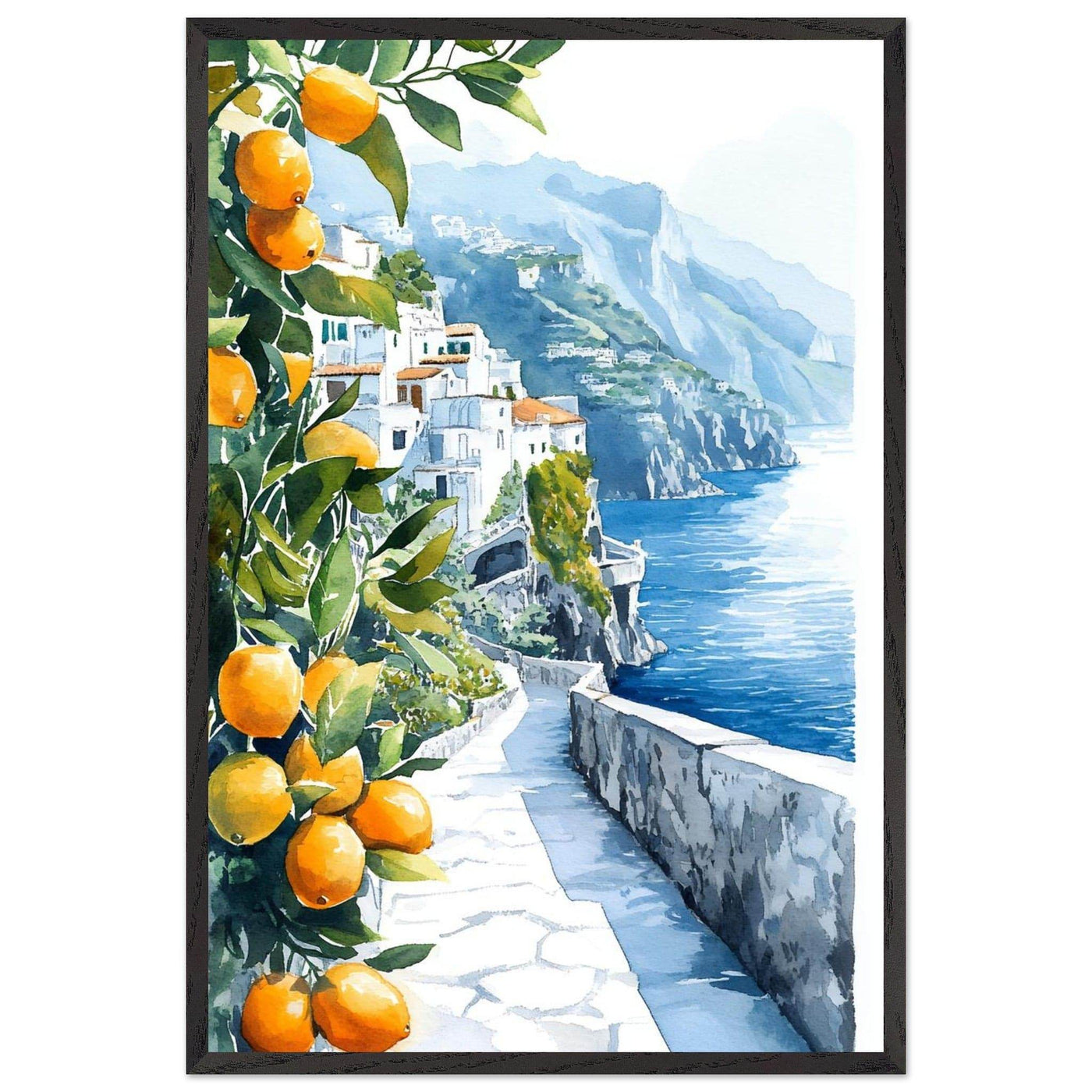 Amalfi Coast Lemon Grove Watercolor - Vibrantwalls
