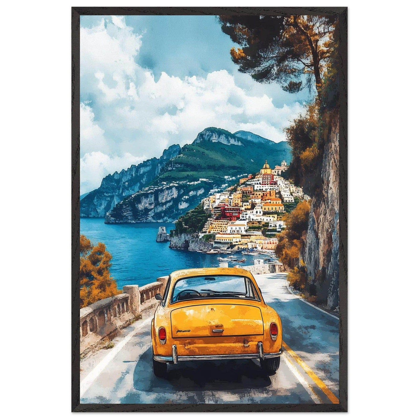 Vintage Italian Coastal View - Cliffside Village Art Print - Vibrantwalls