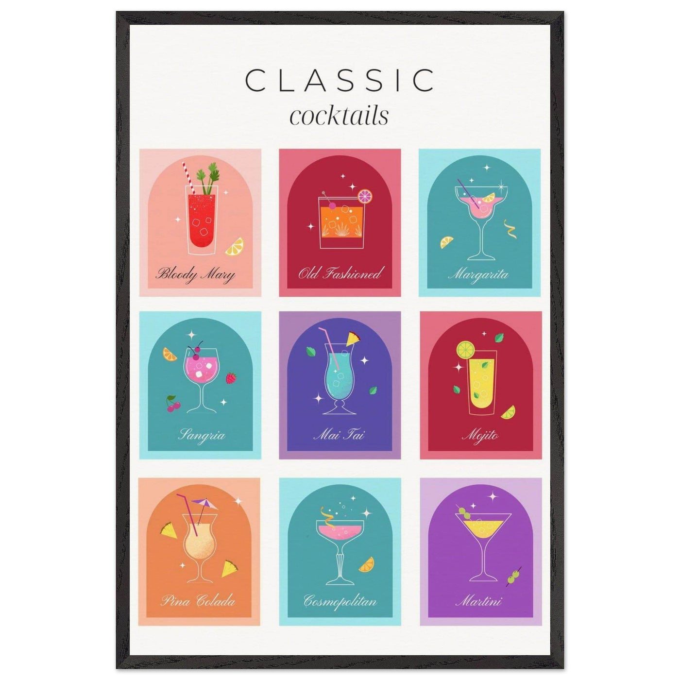 Classic Cocktails Set Nine Drink Recipes - Vibrantwalls