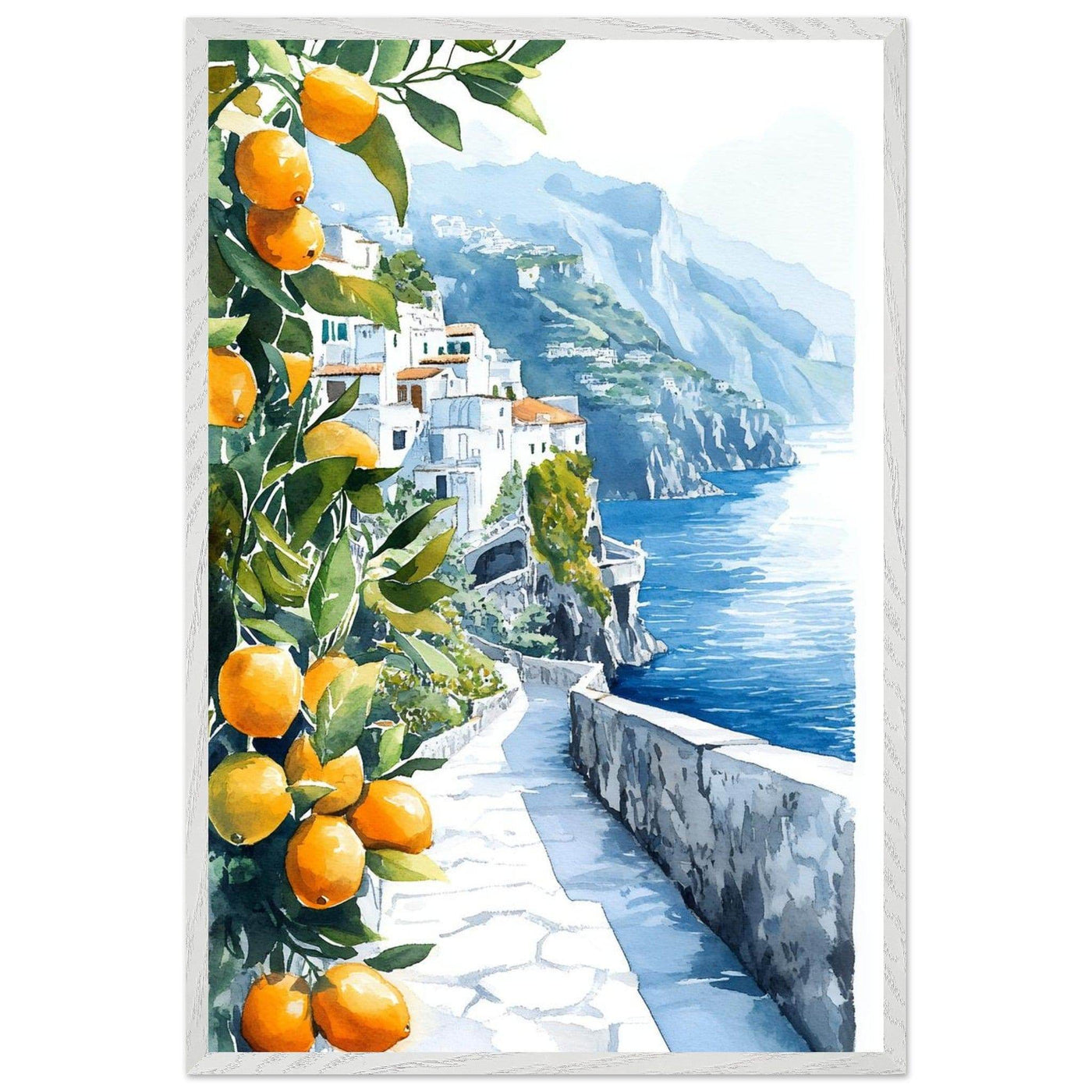 Amalfi Coast Lemon Grove Watercolor - Vibrantwalls