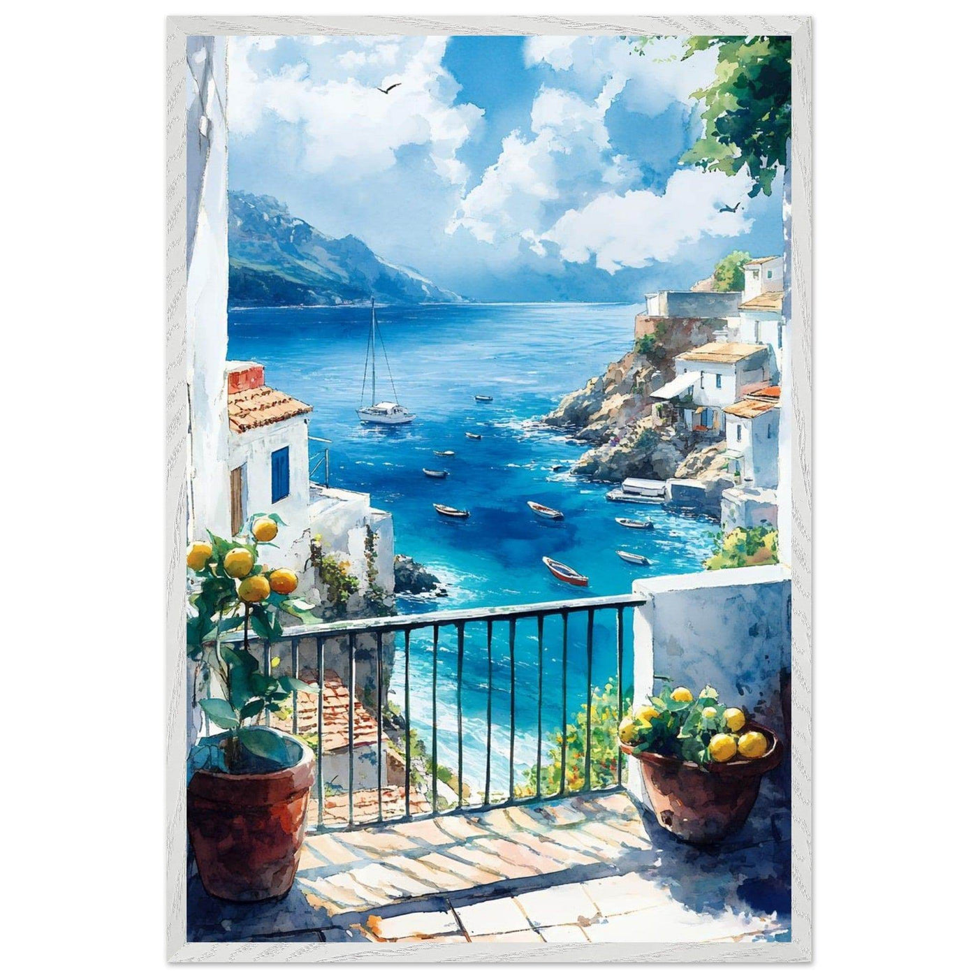 Mediterranean Balcony View Coastal Village Azure - Vibrantwalls