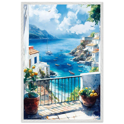 Mediterranean Balcony View Coastal Village Azure - Vibrantwalls