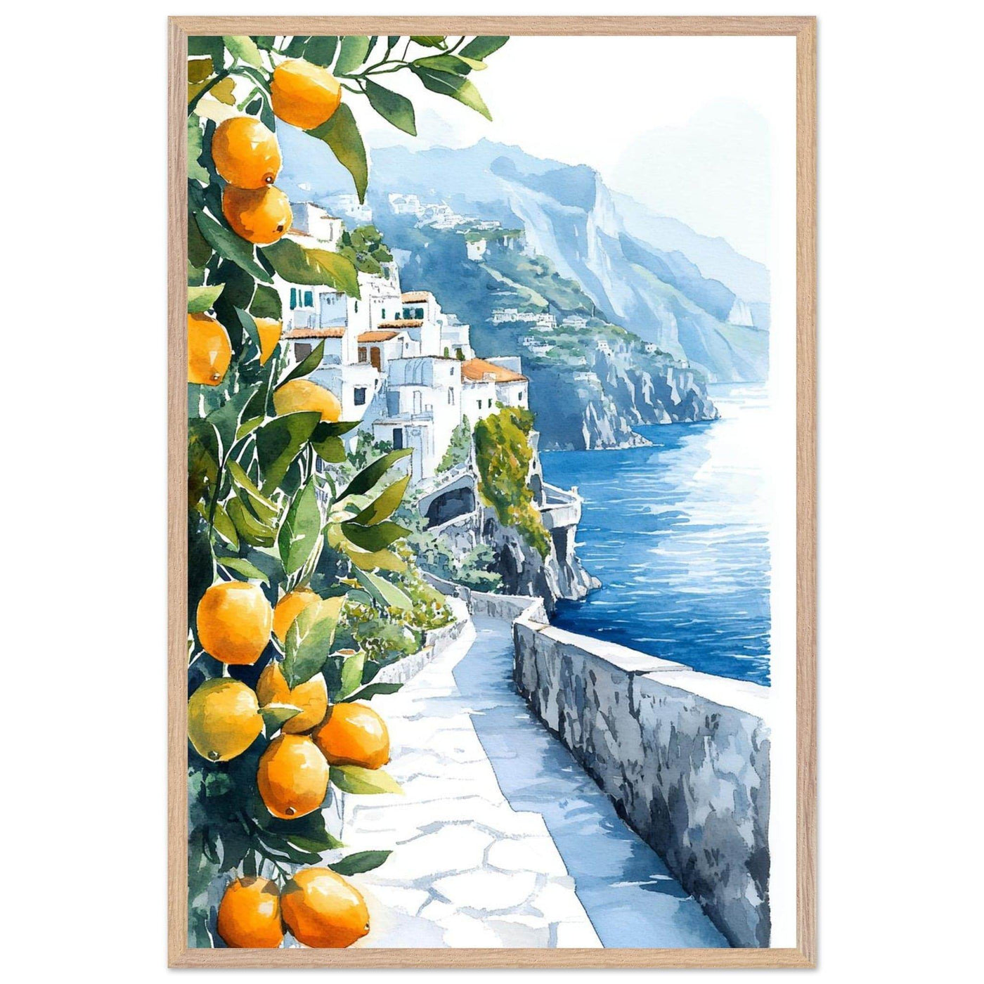 Amalfi Coast Lemon Grove Watercolor - Vibrantwalls