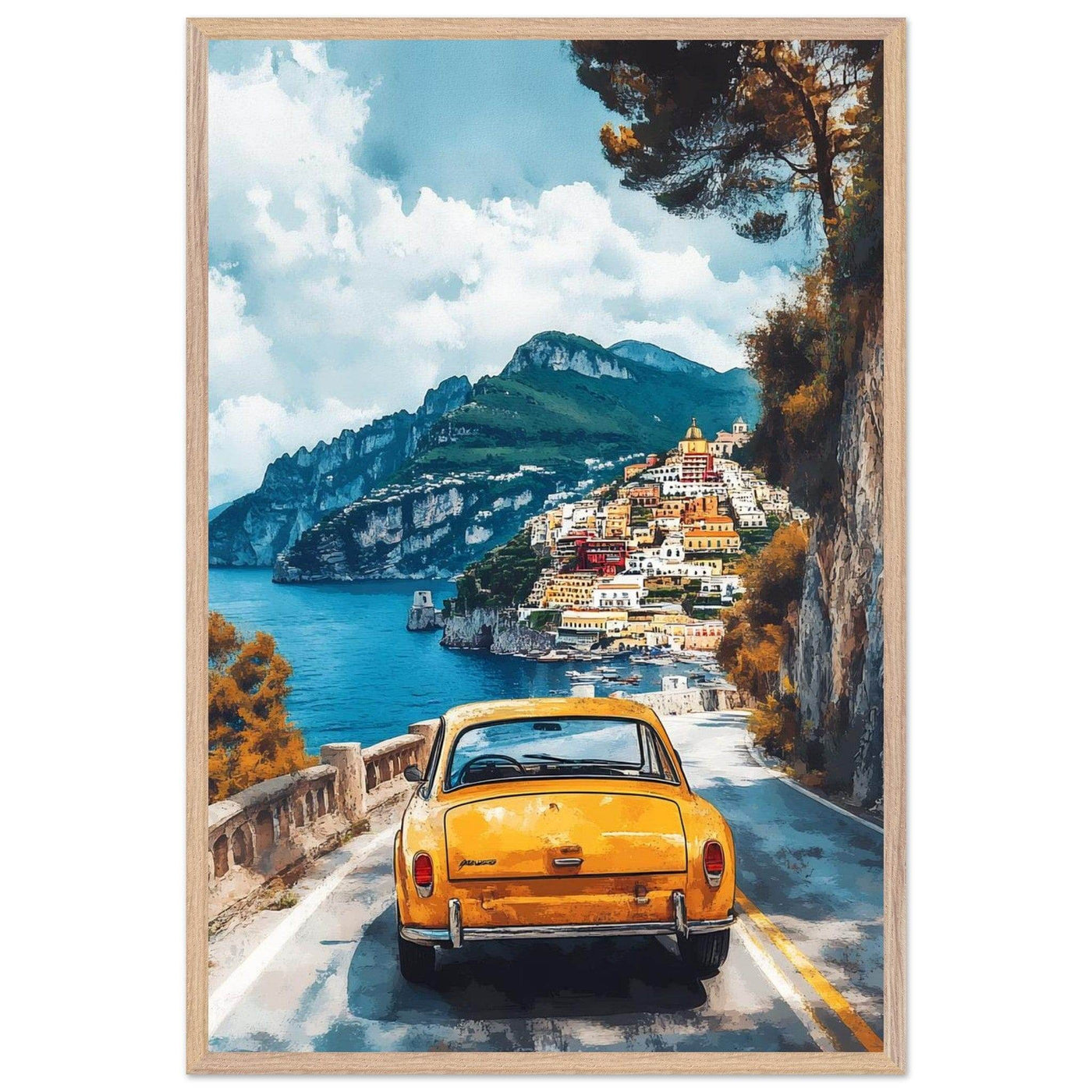 Vintage Italian Coastal View - Cliffside Village Art Print - Vibrantwalls