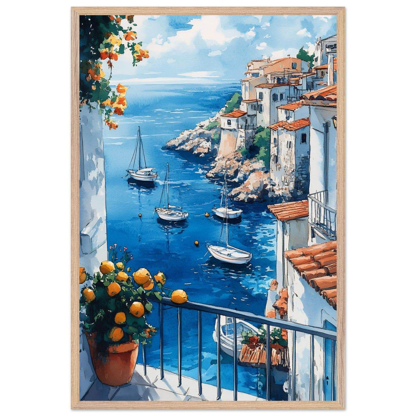 Amalfi Coast Italian Seascape: Serenity with Lush Lemons - Vibrantwalls