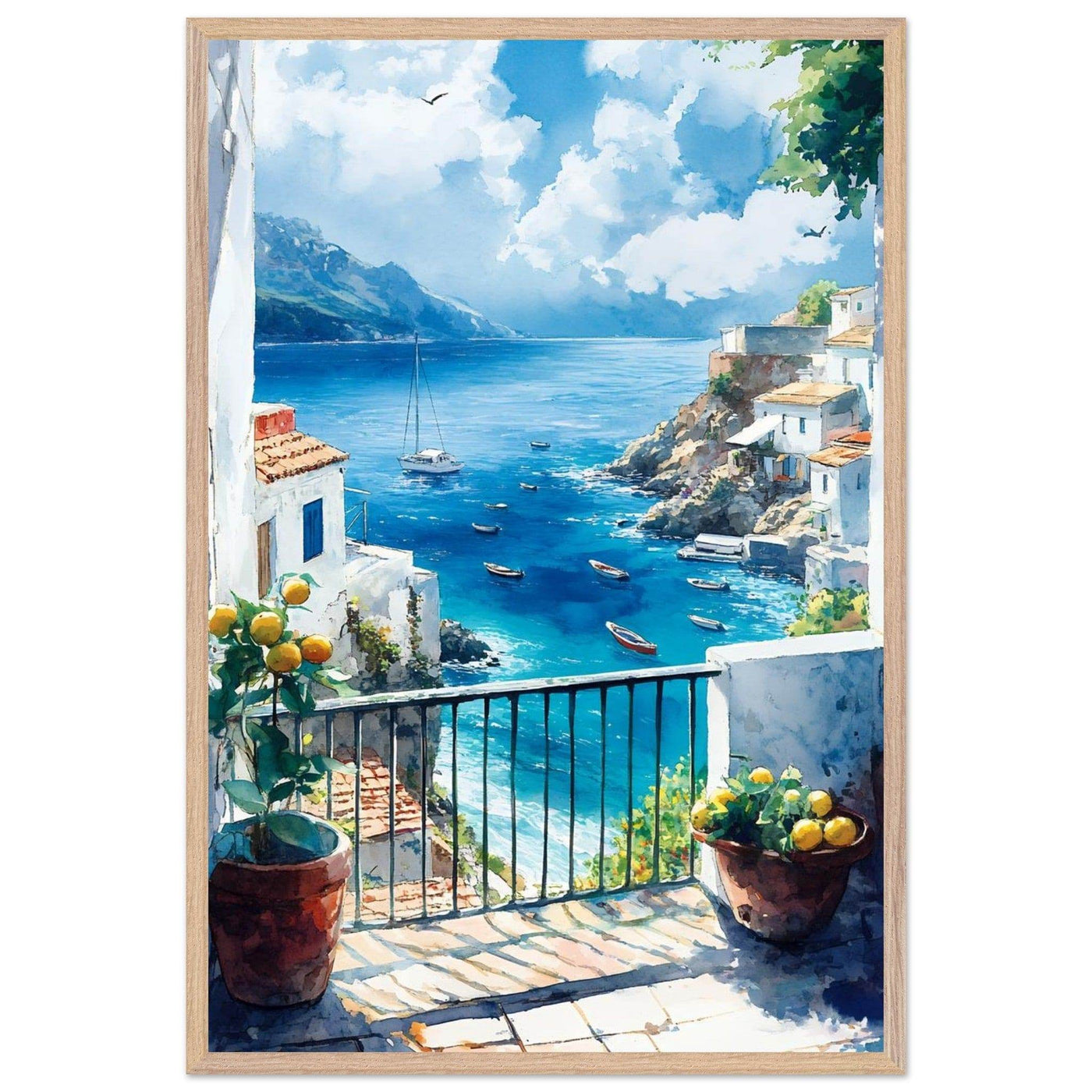 Mediterranean Balcony View Coastal Village Azure - Vibrantwalls