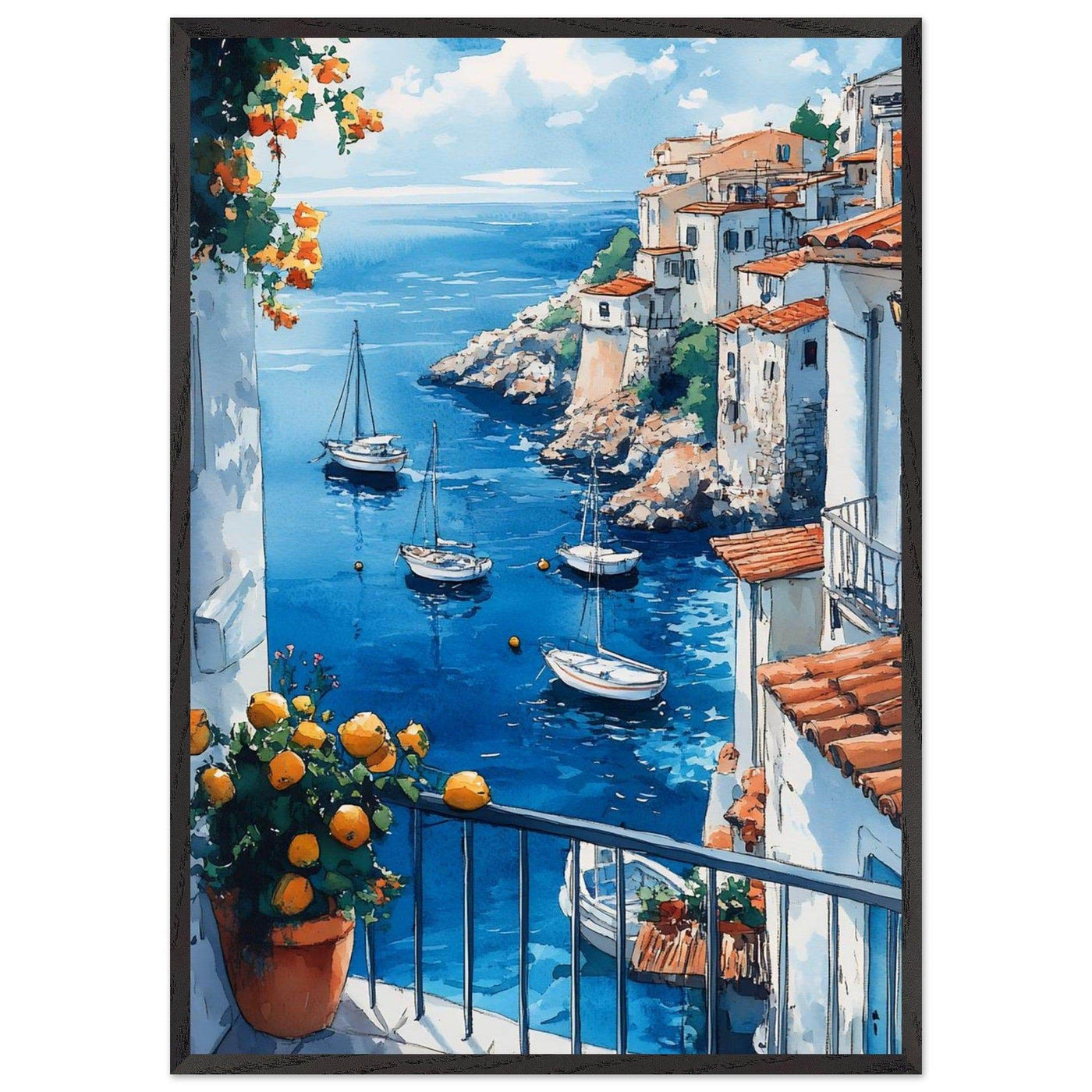 Amalfi Coast Italian Seascape: Serenity with Lush Lemons - Vibrantwalls