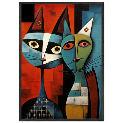 Cubist Abstract Feline Painting in Blue & Orange - Vibrantwalls