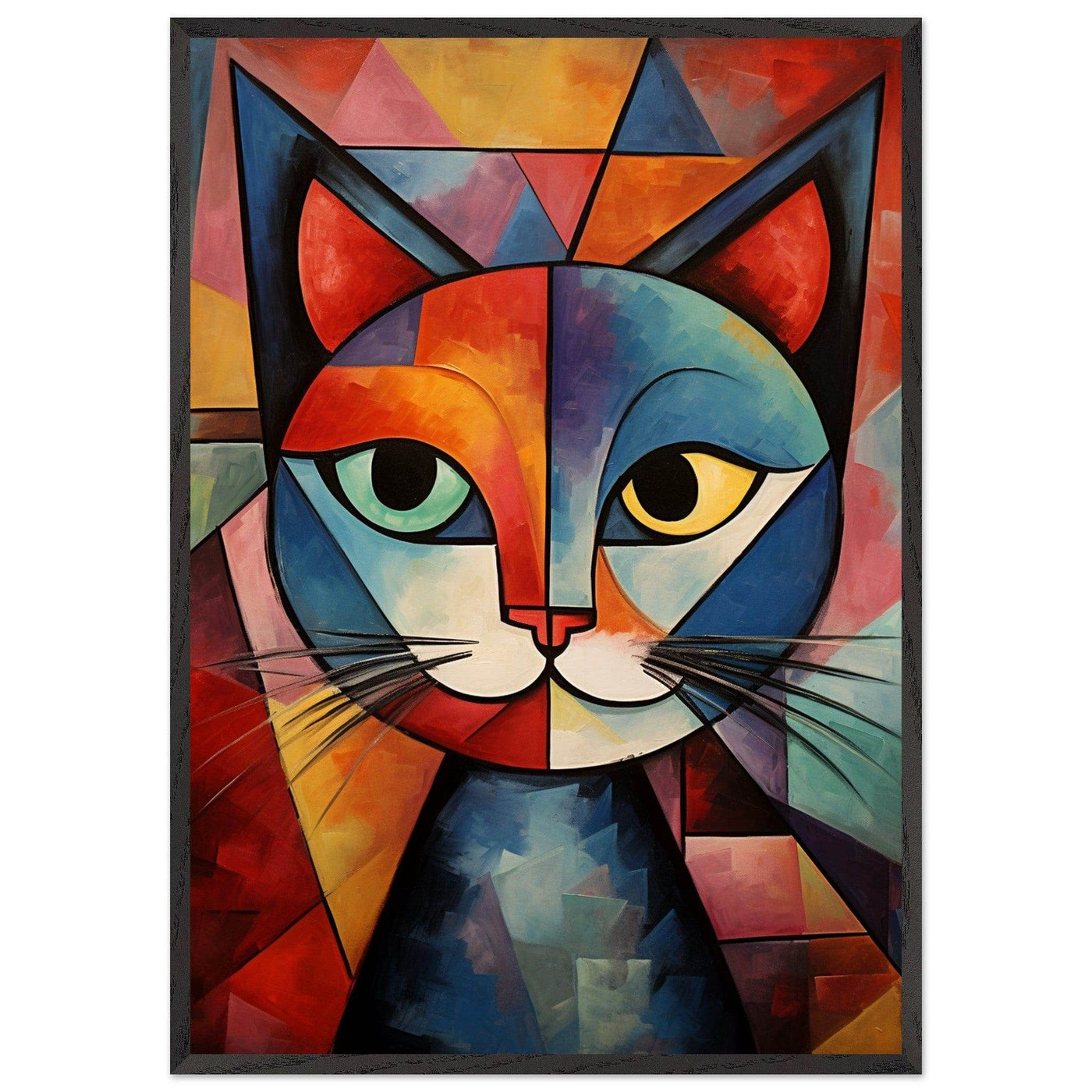 Cubist Cat Art - Abstract Blue Orange Modern Feline Print - Vibrantwalls