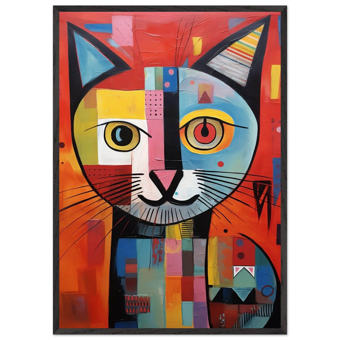 Cubist Cat Portrait in Vibrant Blue and Orange – Artistic Feline Artwork - Vibrantwalls