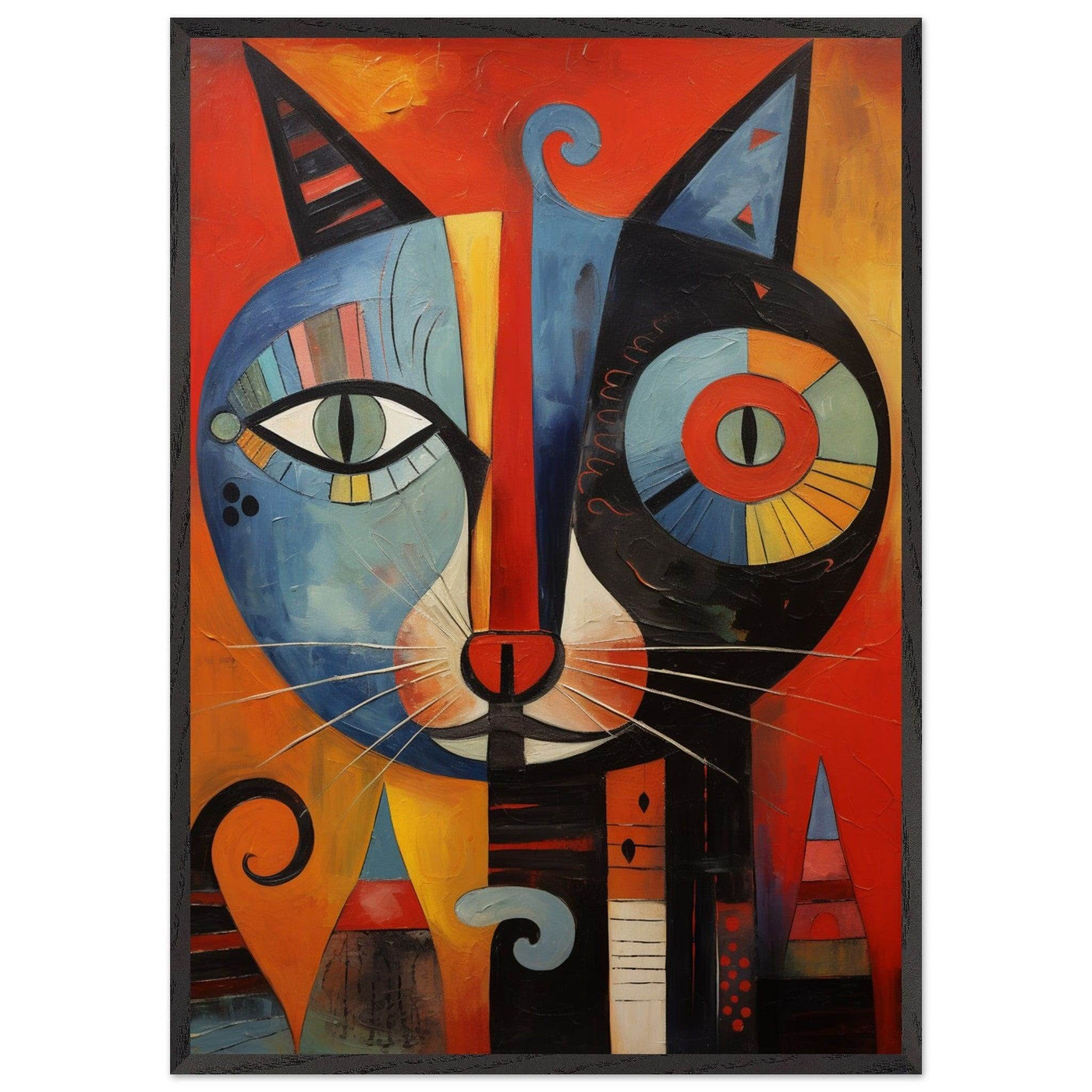 Cubist Cat Artwork in Blue and Orange - Unique Art Piece for Cat Lovers - Vibrantwalls