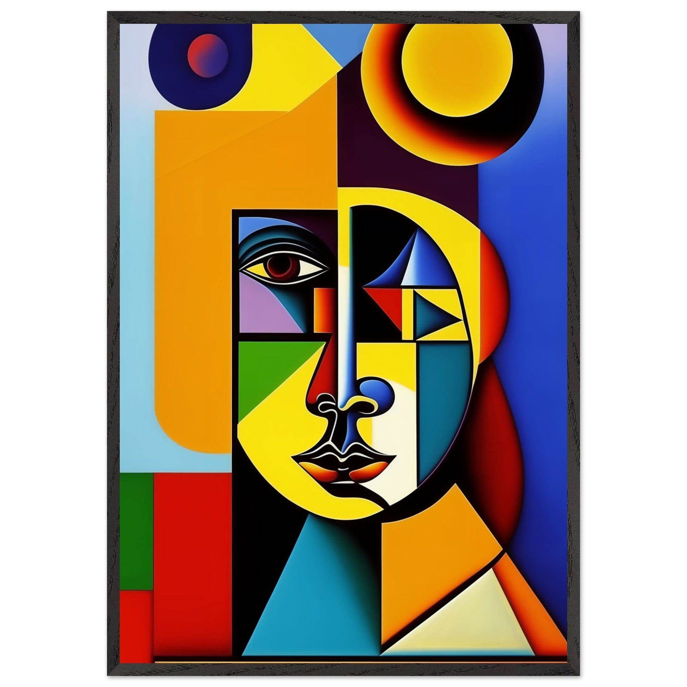Cubist Cat Painting - Blue Orange Feline Portrait - Vibrantwalls