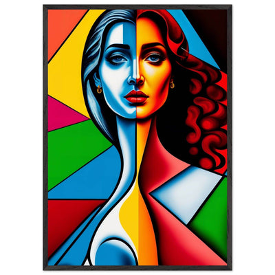 Cubist Woman Portrait Vibrant Split-Face Abstract - Vibrantwalls