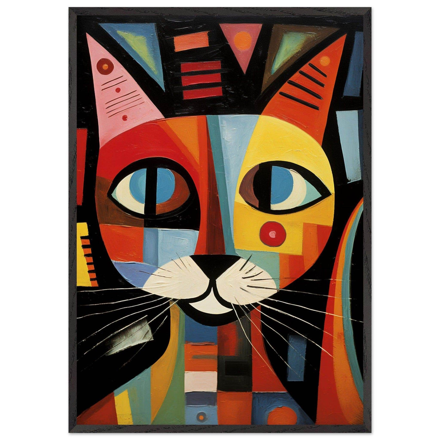 Cubist Cat Abstract Art in Blue and Orange Geometric Design - Vibrantwalls