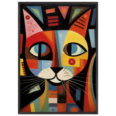 Cubist Cat Abstract Art in Blue and Orange Geometric Design - Vibrantwalls