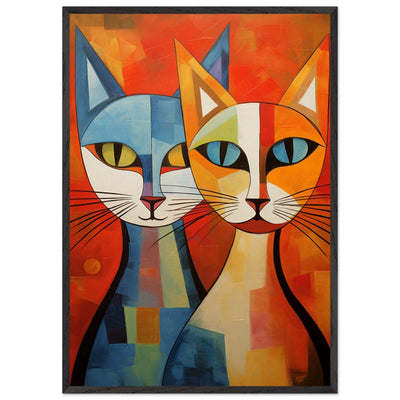 Cubist Cat Abstract Blue Orange Minimalist Design - Vibrantwalls