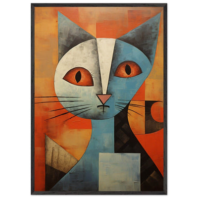 Cubist Cat Print - Abstract Blue and Orange Vibrant Wall Art - Vibrantwalls