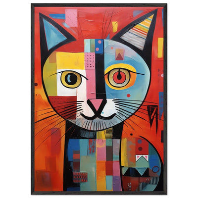 Cubist Cat Portrait in Vibrant Blue and Orange – Artistic Feline Artwork - Vibrantwalls