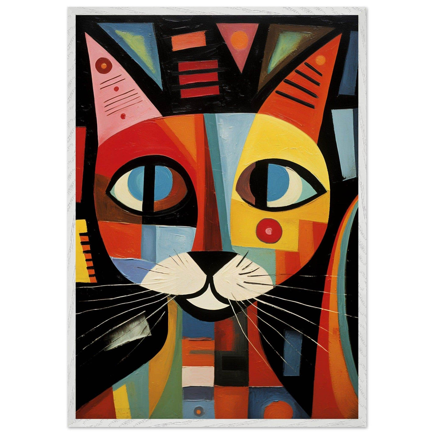 Cubist Cat Abstract Art in Blue and Orange Geometric Design - Vibrantwalls