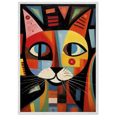 Cubist Cat Abstract Art in Blue and Orange Geometric Design - Vibrantwalls