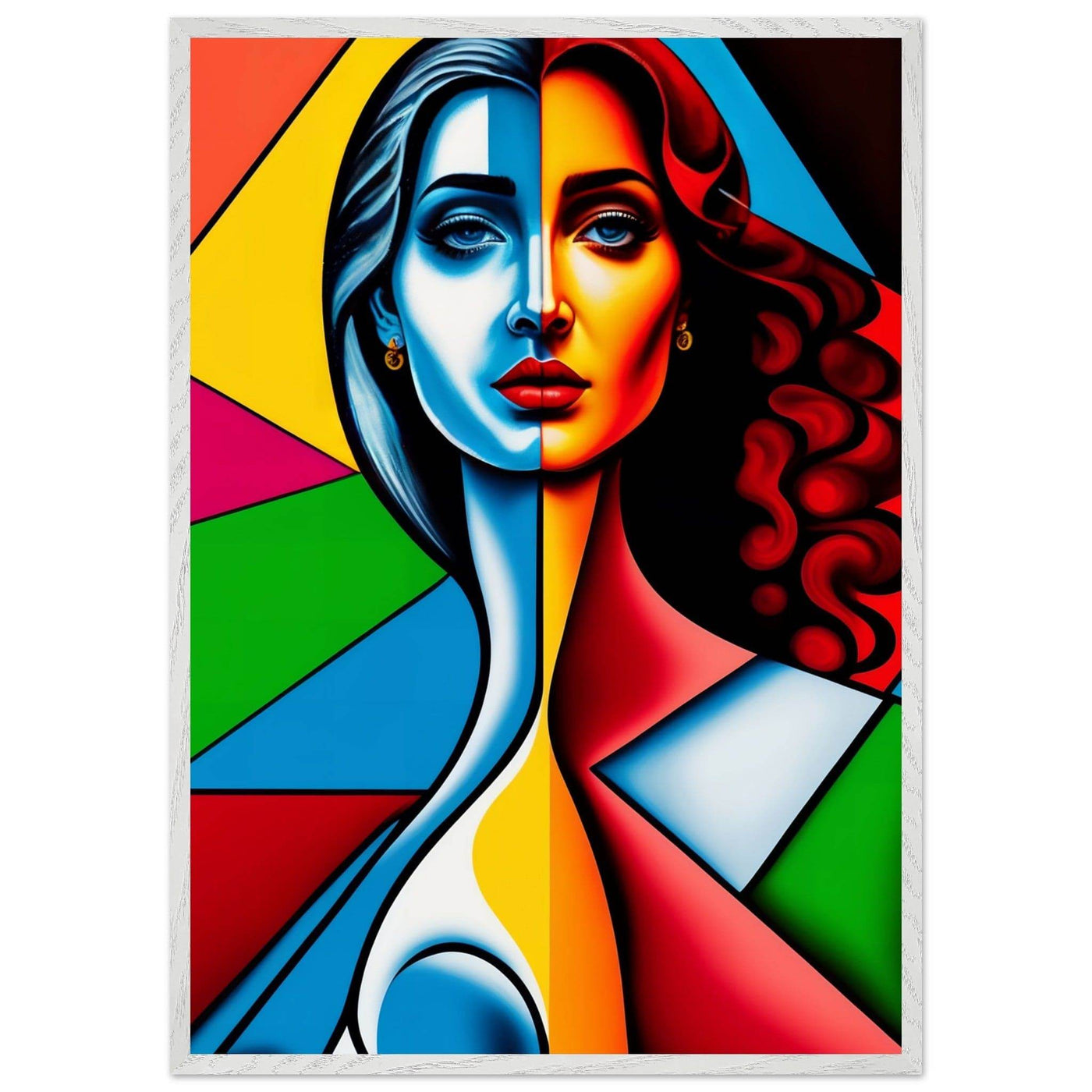 Cubist Woman Portrait Vibrant Split-Face Abstract - Vibrantwalls