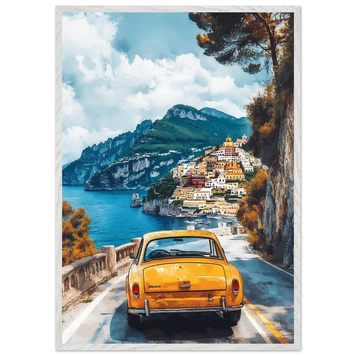Vintage Italian Coastal View - Cliffside Village Art Print - Vibrantwalls