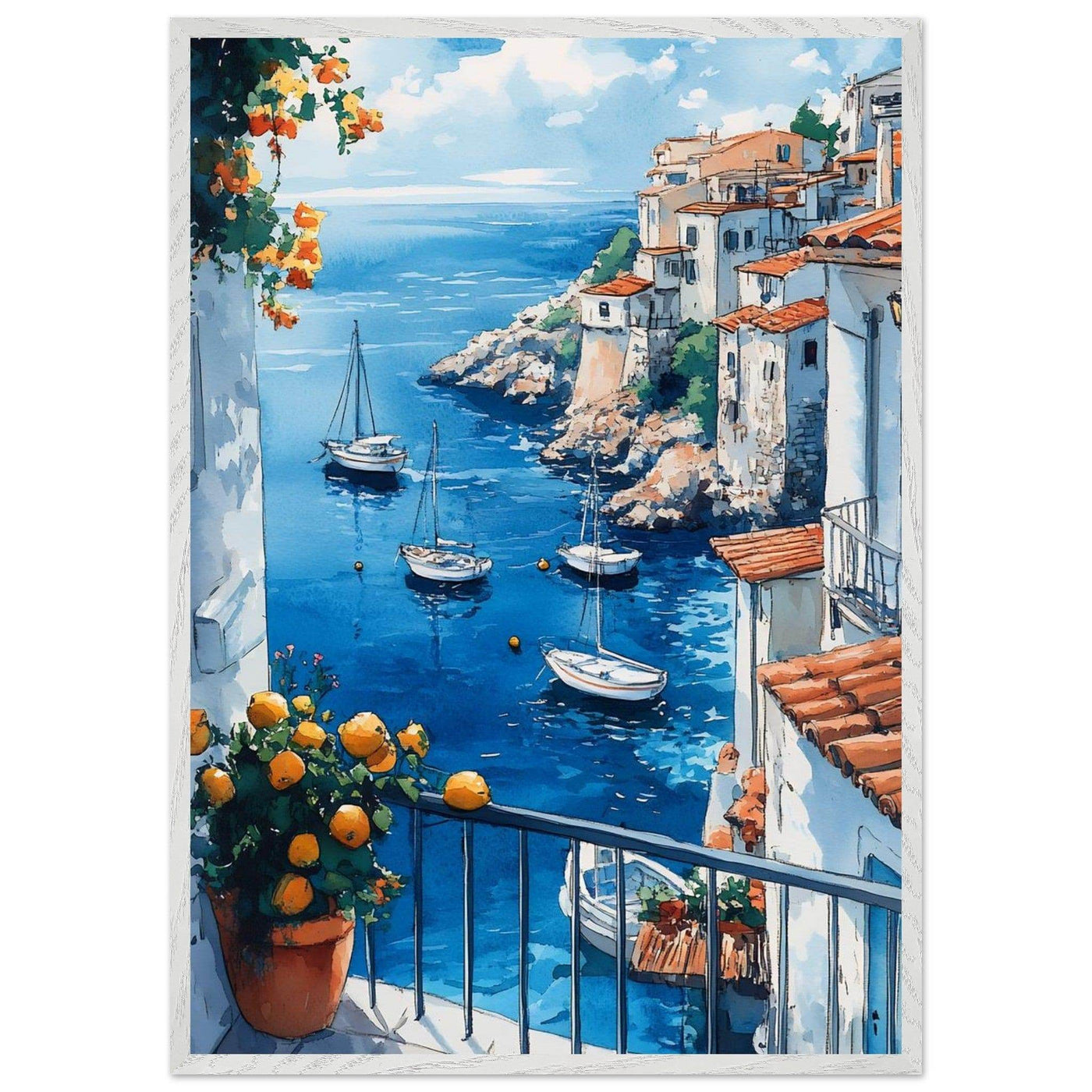 Amalfi Coast Italian Seascape: Serenity with Lush Lemons - Vibrantwalls