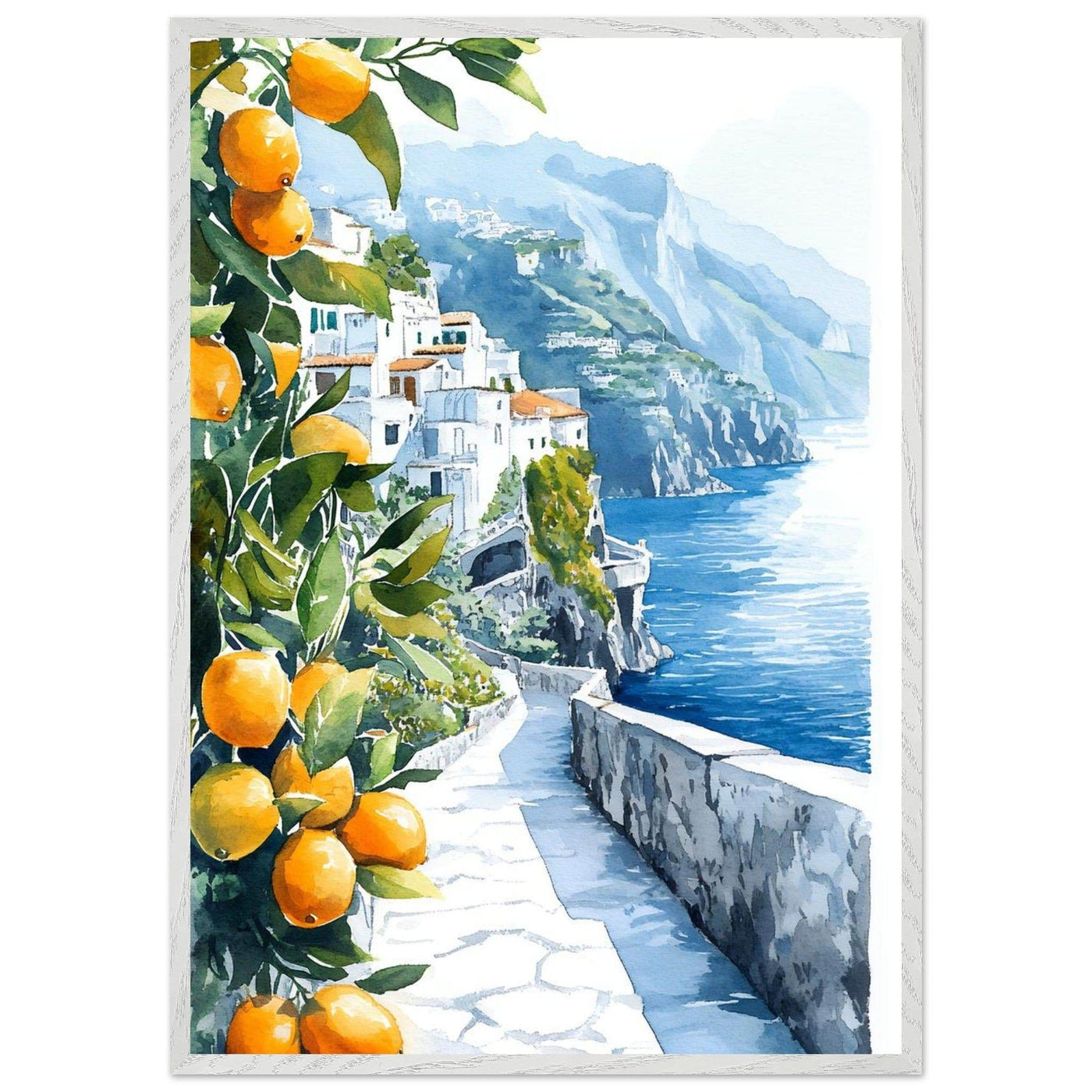 Amalfi Coast Lemon Grove Watercolor - Vibrantwalls