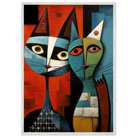 Cubist Abstract Feline Painting in Blue & Orange - Vibrantwalls