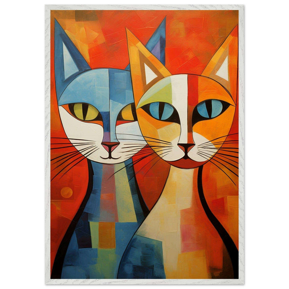 Cubist Cat Abstract Blue Orange Minimalist Design - Vibrantwalls