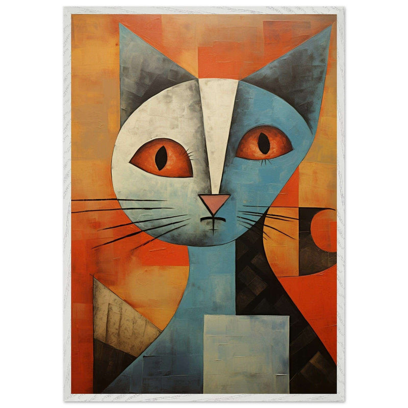 Cubist Cat Print - Abstract Blue and Orange Vibrant Wall Art - Vibrantwalls